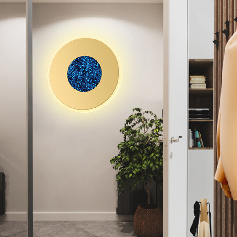 Sikunuo | Blue and Brass Disk LED Wall Light Modernist 8"/11" Dia Wall Mount Lamp with Acrylic Shade