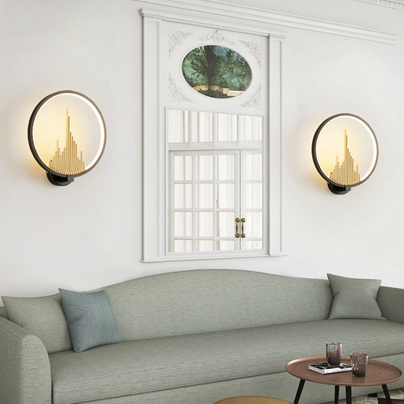 Sikunuo | Acrylic Halo Ring LED Wall Light Modern Wall Mounted Lamp in Black/White with Mountain Pattern, Warm Light