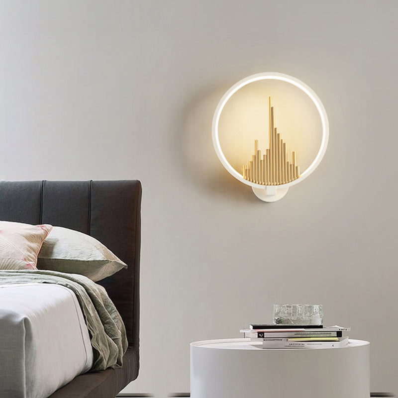 Sikunuo | Acrylic Halo Ring LED Wall Light Modern Wall Mounted Lamp in Black/White with Mountain Pattern, Warm Light