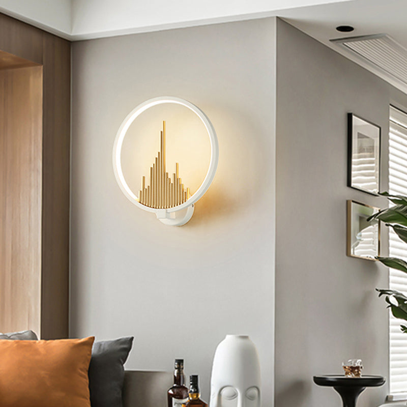 Sikunuo | Acrylic Halo Ring LED Wall Light Modern Wall Mounted Lamp in Black/White with Mountain Pattern, Warm Light
