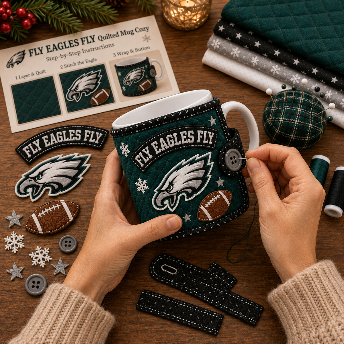 FLY EAGLES FLY — Quilted Mug Cozy Sewing Kit