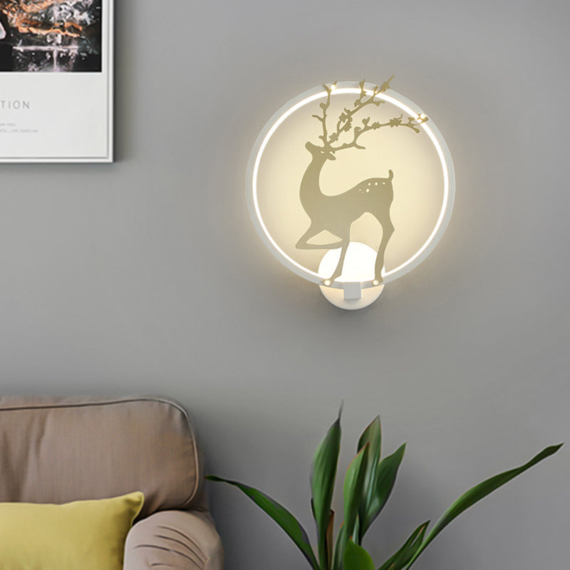 Sikunuo | Contemporary Black/White Acrylic Ring Wall Light LED Wall Mount Lighting Ideas with Sika Deer Pattern