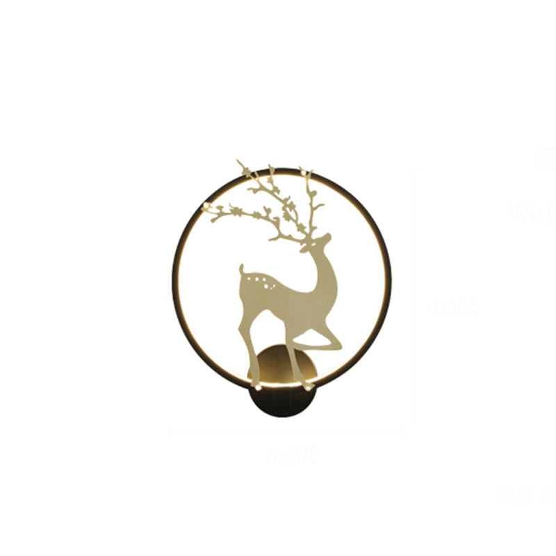 Sikunuo | Contemporary Black/White Acrylic Ring Wall Light LED Wall Mount Lighting Ideas with Sika Deer Pattern
