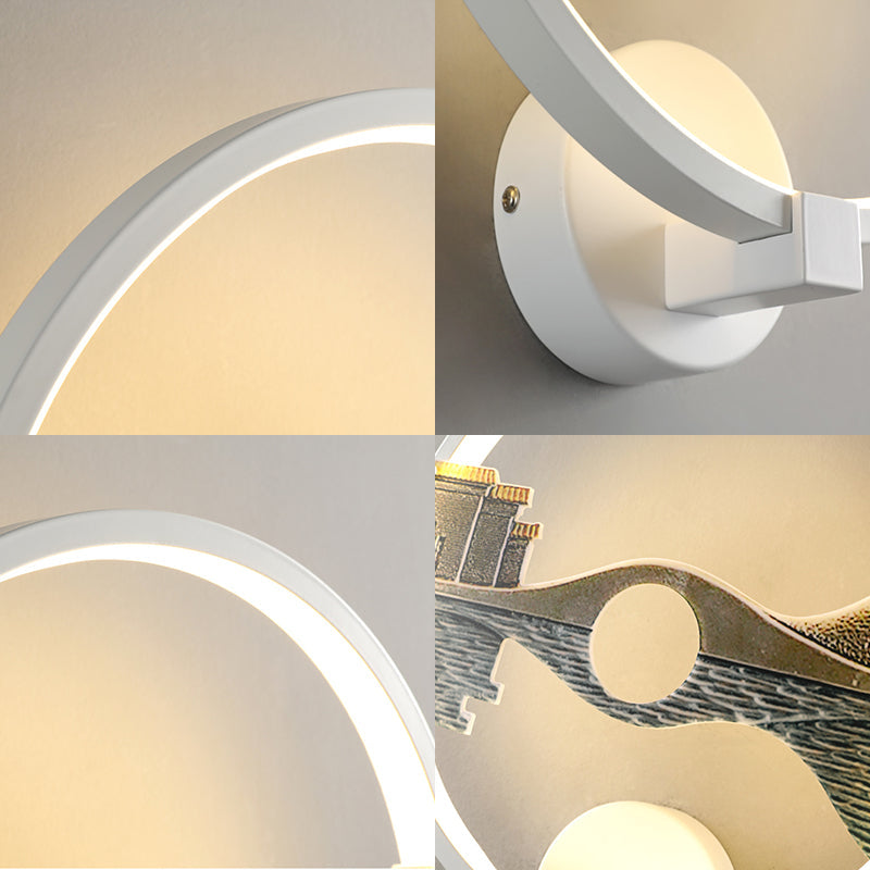 Sikunuo | Black/White Round Wall Light LED Acrylic Wall Mount Lamp with Chinese Landscape Pattern, 12 Diameter"