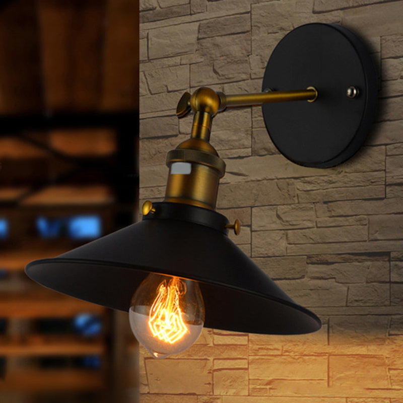 Sikunuo | Cone-shaped metal wall lighting antique 1-light hallway wall-mounted light in black