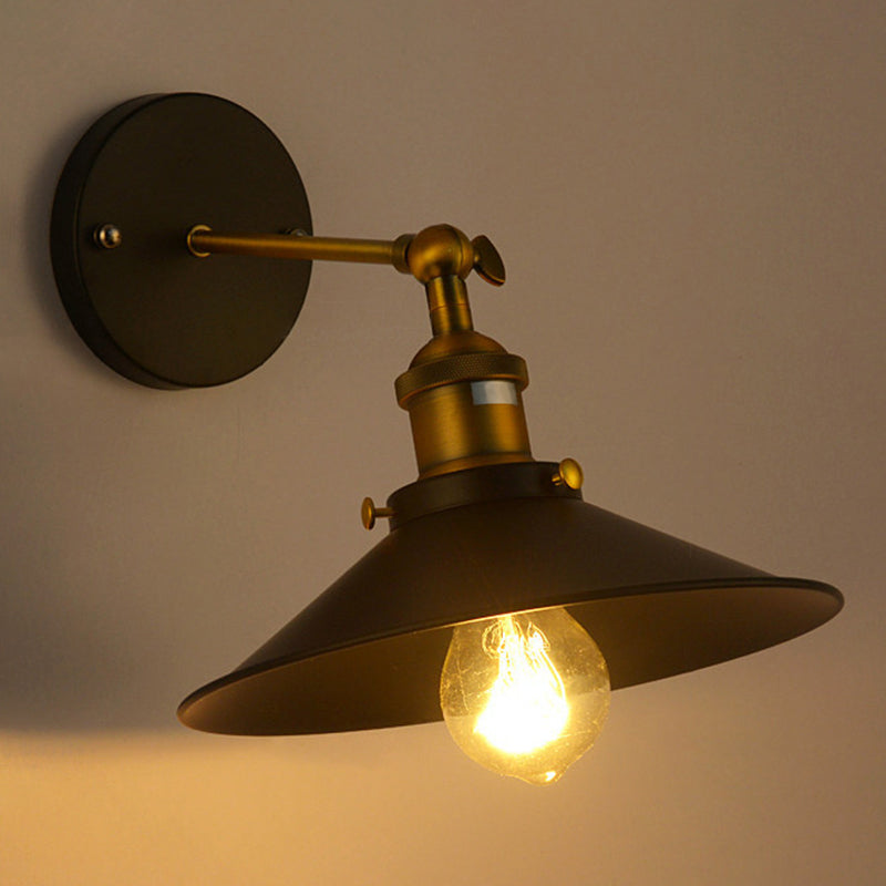 Sikunuo | Cone-shaped metal wall lighting antique 1-light hallway wall-mounted light in black