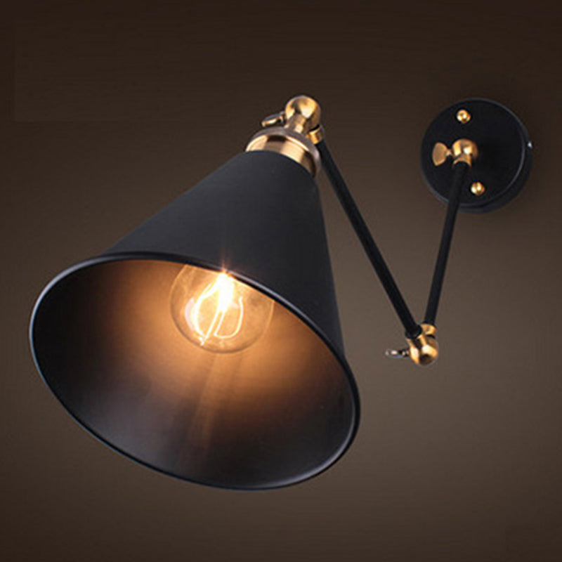 Sikunuo | Black Umbrella Shade Folding Wall Lamp Retro Style Single Bulb Restaurant Wall Lighting Fixture