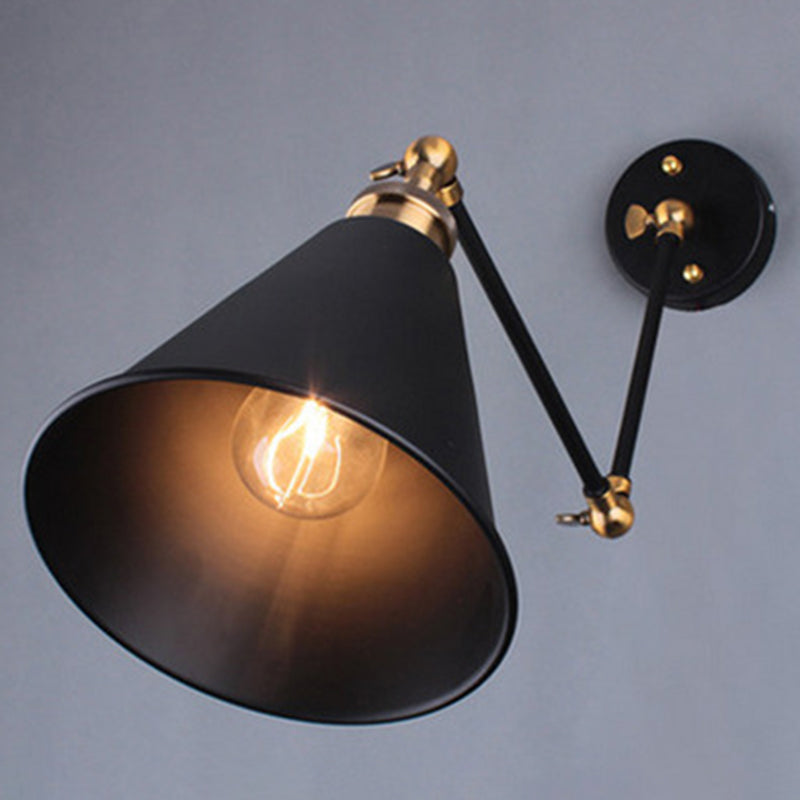 Sikunuo | Black Umbrella Shade Folding Wall Lamp Retro Style Single Bulb Restaurant Wall Lighting Fixture