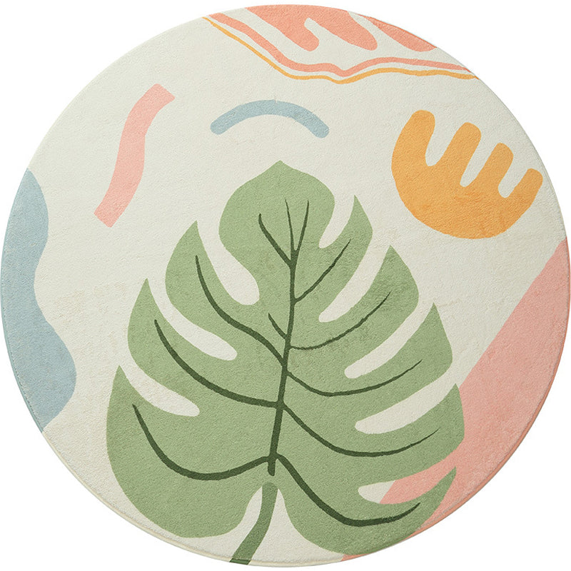 Sikunuo | Cute Kids Room Carpet Multi color Plant Printed Area Rug Polyester Non-Slip Rug Machine Washable Carpet