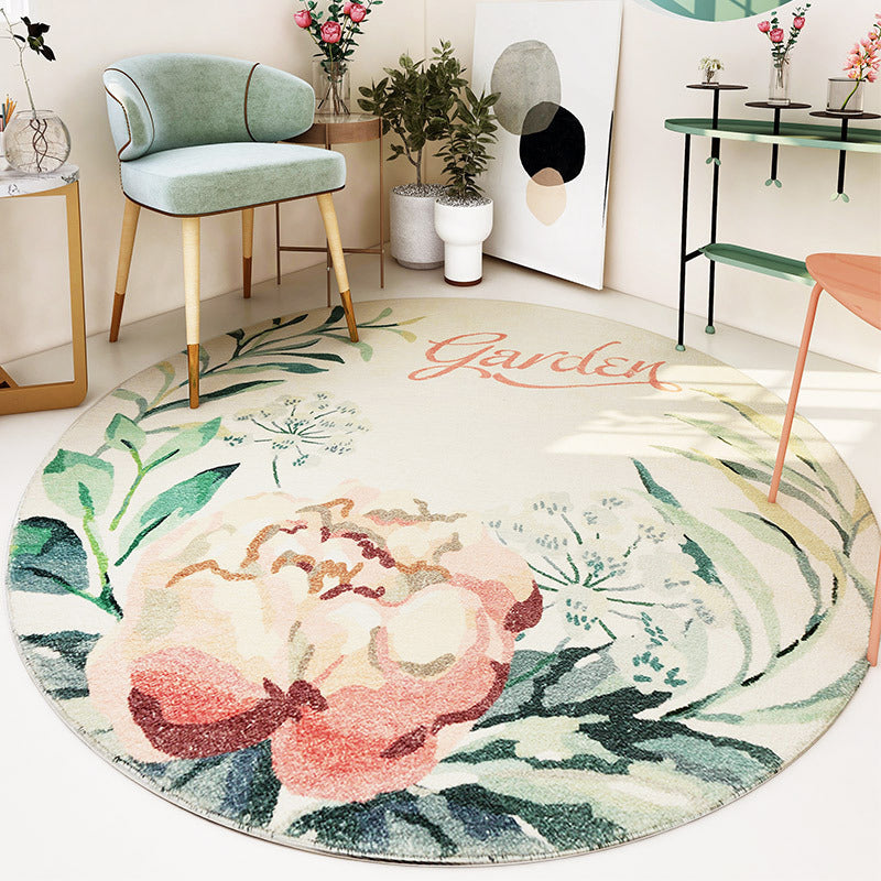 Sikunuo | Cute Kids Room Carpet Multi color Plant Printed Area Rug Polyester Non-Slip Rug Machine Washable Carpet