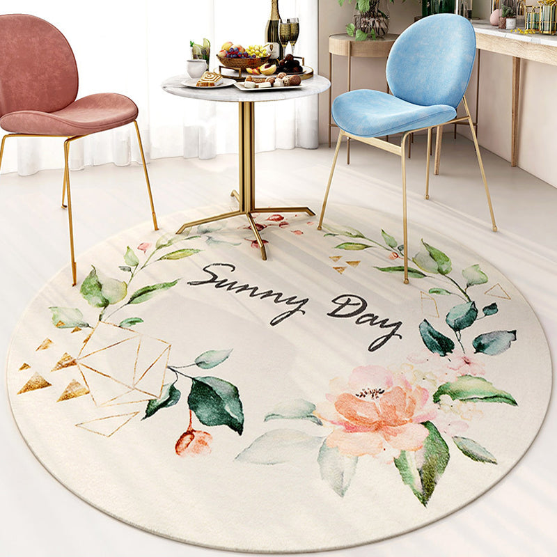Sikunuo | Cute Kids Room Carpet Multi color Plant Printed Area Rug Polyester Non-Slip Rug Machine Washable Carpet