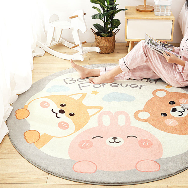 Sikunuo | Cute Animal Pattern Rug Multi-Color Synthetic Rug Anti-Slip Back Washable Rug for Kids Room