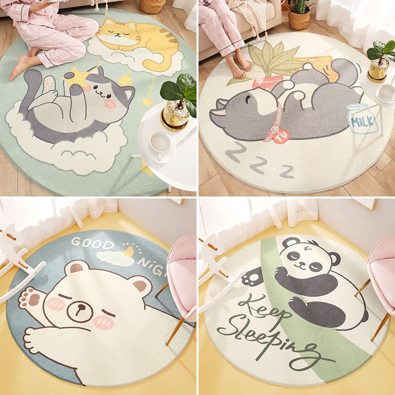 Sikunuo | Cute Animal Pattern Rug Multi-Color Synthetic Rug Anti-Slip Back Washable Rug for Kids Room