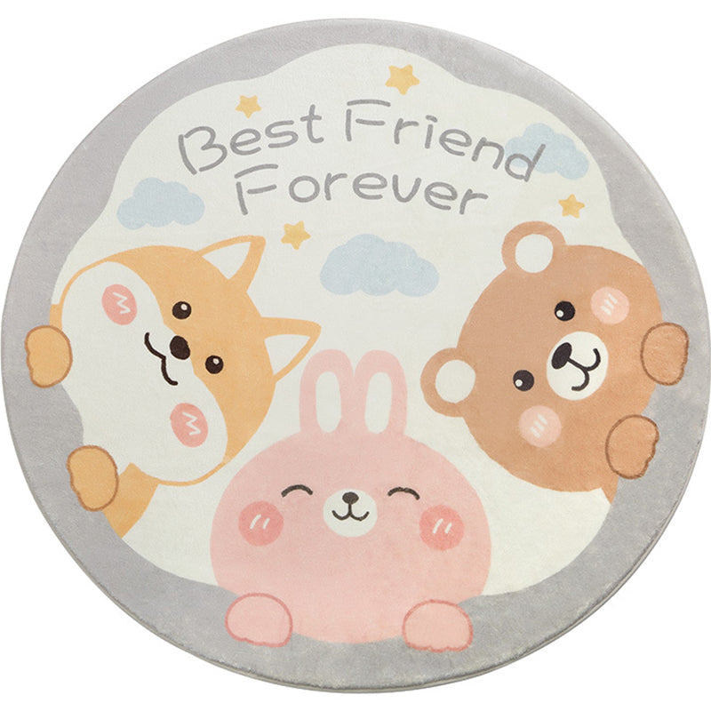 Sikunuo | Cute Animal Pattern Rug Multi-Color Synthetic Rug Anti-Slip Back Washable Rug for Kids Room
