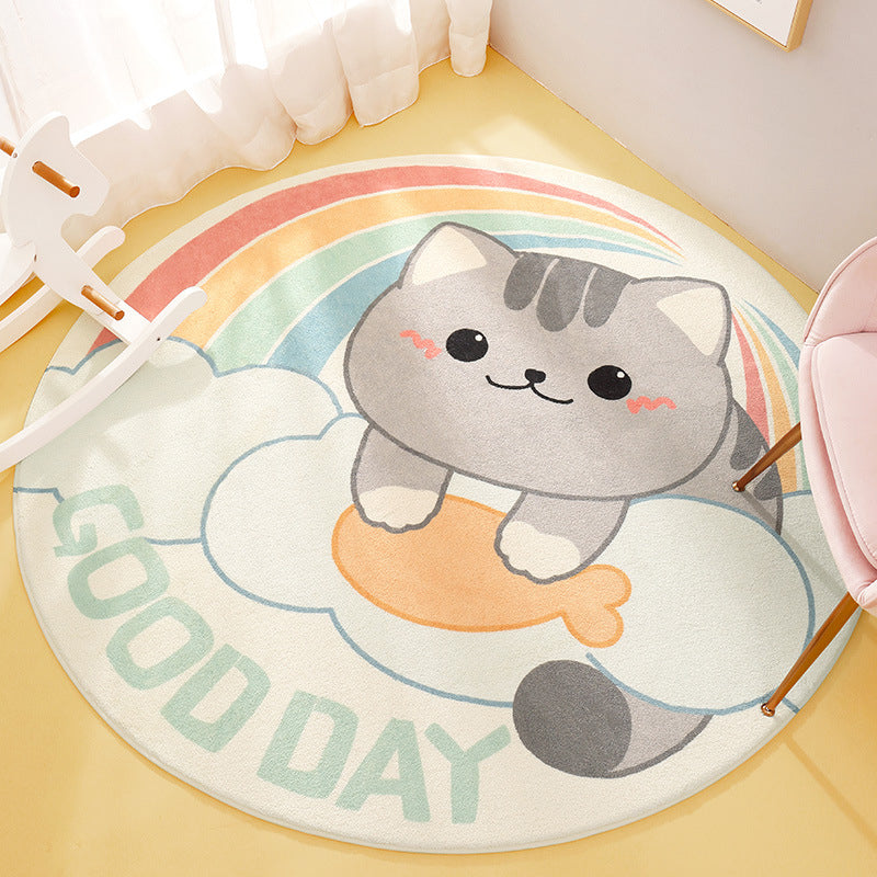 Sikunuo | Cute Animal Pattern Rug Multi-Color Synthetic Rug Anti-Slip Back Washable Rug for Kids Room