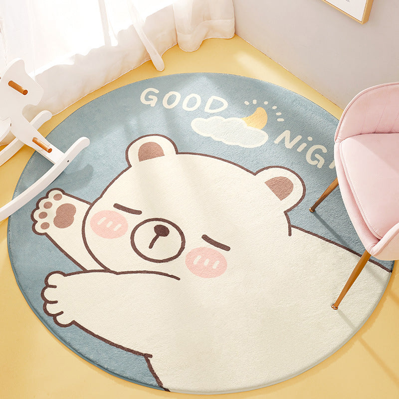 Sikunuo | Cute Animal Pattern Rug Multi-Color Synthetic Rug Anti-Slip Back Washable Rug for Kids Room
