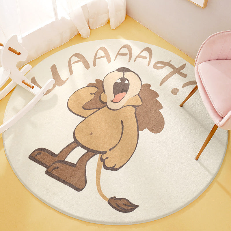 Sikunuo | Cute Animal Pattern Rug Multi-Color Synthetic Rug Anti-Slip Back Washable Rug for Kids Room