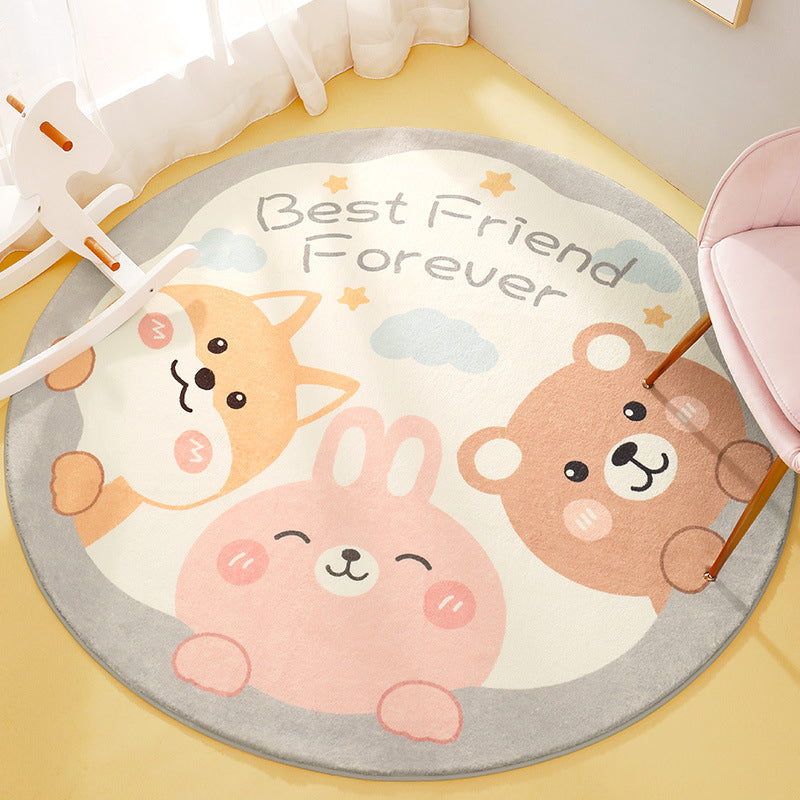 Sikunuo | Cute Animal Pattern Rug Multi-Color Synthetic Rug Anti-Slip Back Washable Rug for Kids Room