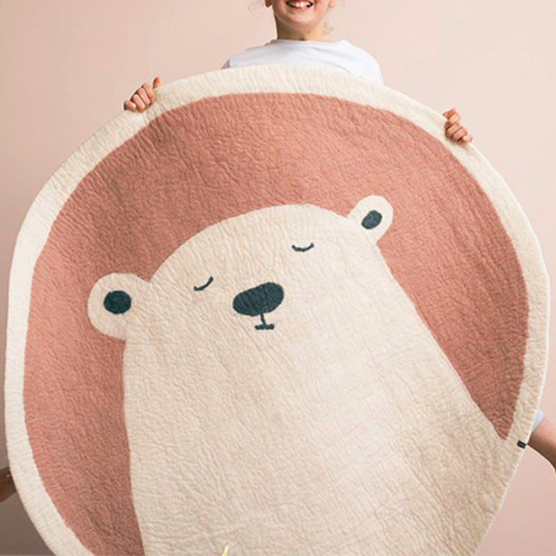 Sikunuo | Multi-colored Kids Room Carpet Relaxing Animal Print Area Rug Cotton Blend Non-Slip Back Indoor Rug