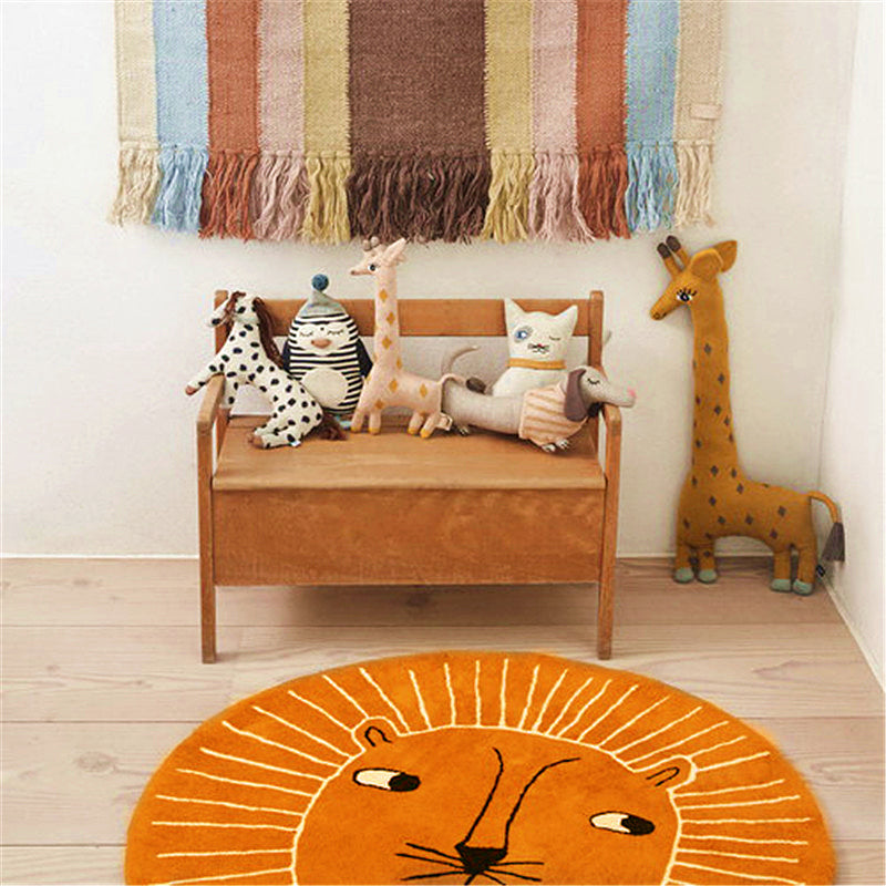 Sikunuo | Multi-colored Kids Room Carpet Relaxing Animal Print Area Rug Cotton Blend Non-Slip Back Indoor Rug