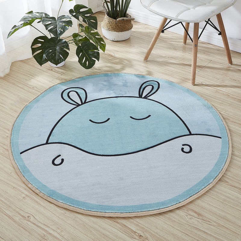 Sikunuo | Beautiful Cartoon Printed Rug Multicolor Cotton Blend Indoor Rug Non-Slip Back Easy Care Rug with Border for the Room