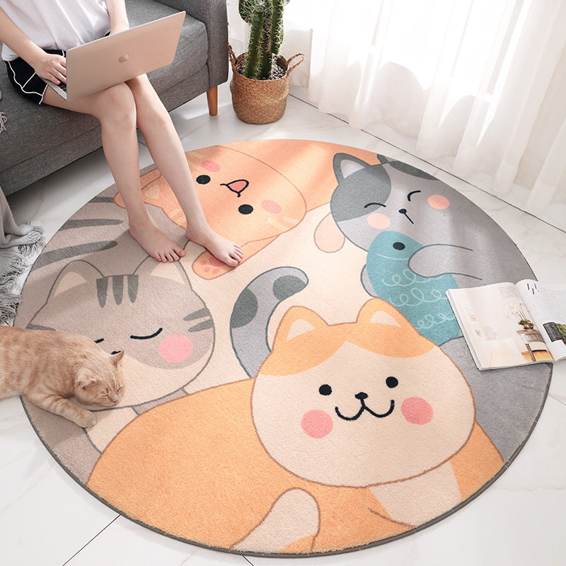 Sikunuo | Beautiful Cartoon Printed Carpet Multi-Colored Lambswool Area Rug Washable Non-Slip Area Rug for Children's Room