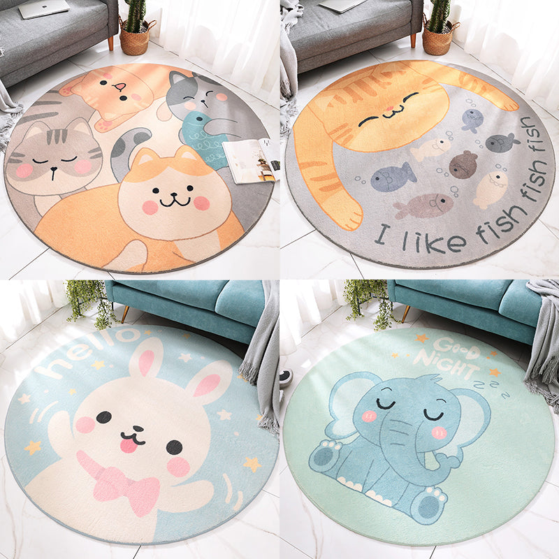 Sikunuo | Beautiful Cartoon Printed Carpet Multi-Colored Lambswool Area Rug Washable Non-Slip Area Rug for Children's Room