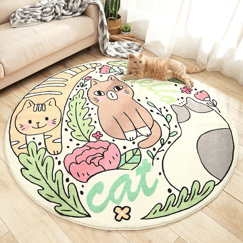 Sikunuo | Beautiful Cartoon Printed Carpet Multi-Colored Lambswool Area Rug Washable Non-Slip Area Rug for Children's Room