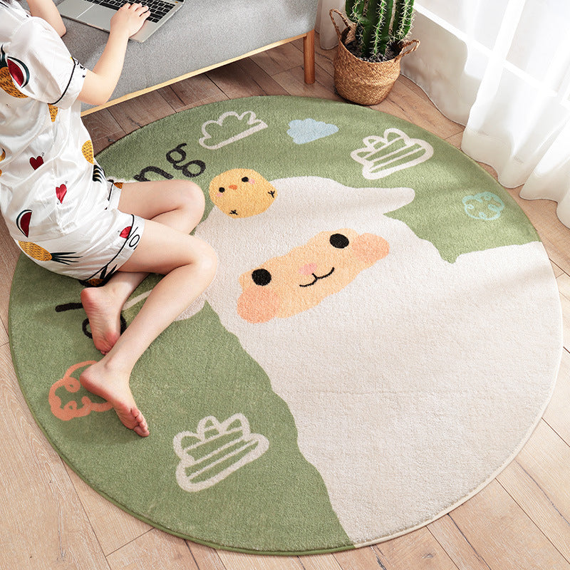 Sikunuo | Beautiful Cartoon Printed Carpet Multi-Colored Lambswool Area Rug Washable Non-Slip Area Rug for Children's Room