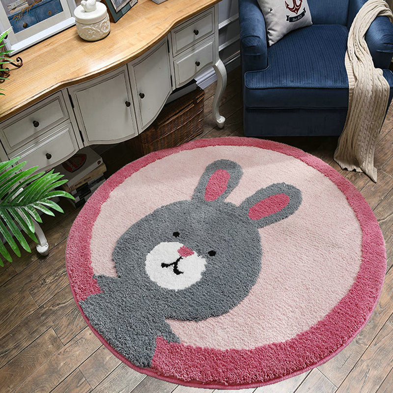 Sikunuo | Casual Multi-Color Sweet Rug Cotton Blend Cartoon Rabbit Print Rug Pet Friendly Easy Care Rug for Children's Room