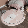 Sikunuo | Casual Multi-Color Sweet Rug Cotton Blend Cartoon Rabbit Print Rug Pet Friendly Easy Care Rug for Children's Room