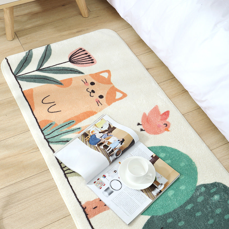 Sikunuo | Casual Living Room Rug Multicolored Cartoon Plant Pattern Rug Synthetic Pet-Friendly Non-Slip Rug