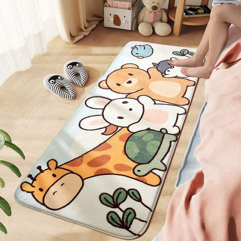 Sikunuo | Comfort Children's Room Carpet Multicolored Cartoon Animal Area Rug Synthetic Easy Care Pet-Friendly Rug