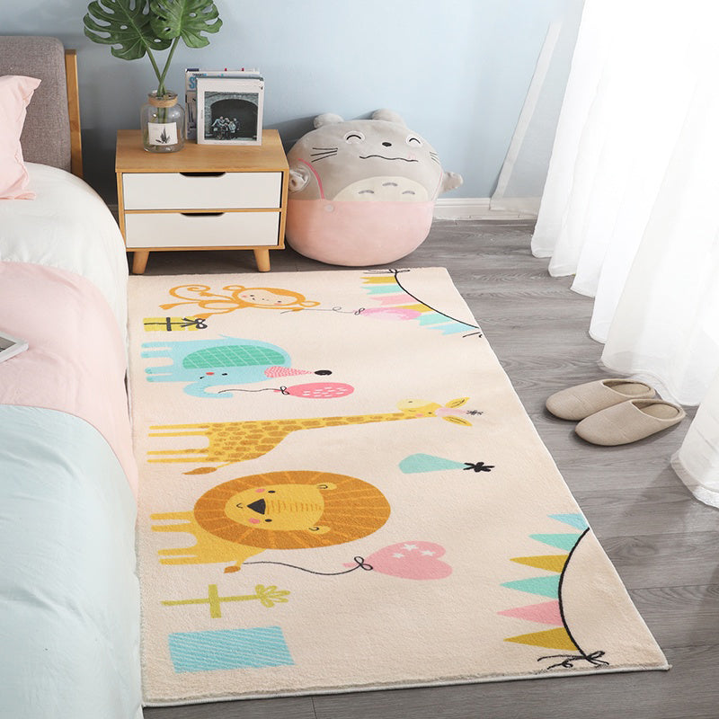 Sikunuo | Natural Cartoon Animal Rug Multicolored Cotton Blend Rug Pet Friendly Washable Indoor Carpet for Children's Room