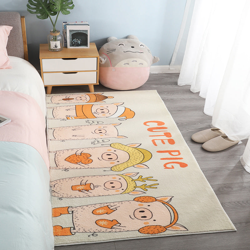 Sikunuo | Natural Cartoon Animal Rug Multicolored Cotton Blend Rug Pet Friendly Washable Indoor Carpet for Children's Room
