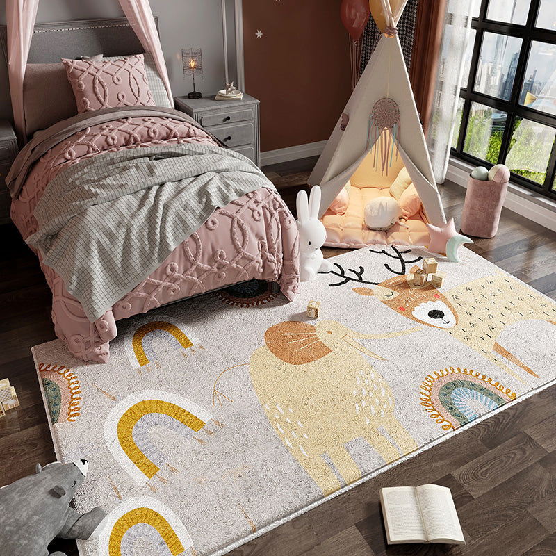 Sikunuo | Colorful Children's Room Carpet Calming Abstract Print Carpet Cotton Blend Pet-Friendly Rug