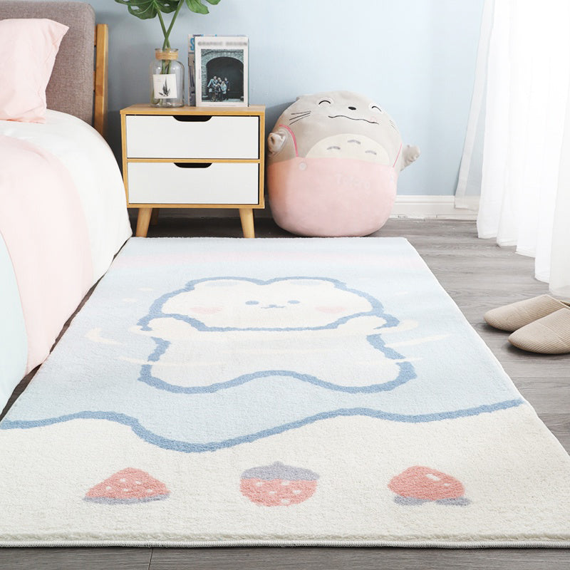 Sikunuo | Relaxing Cartoon Bear Print Rug Multicolored Cotton Blend Rug Machine Washable Pet-Friendly Rug for Kids Room