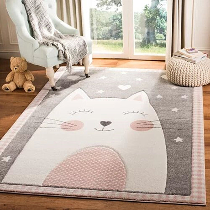 Sikunuo | Simple Children's Room Carpet Multicolored Cartoon Animal Area Rug Cotton Blend Pet Friendly Washable Rug