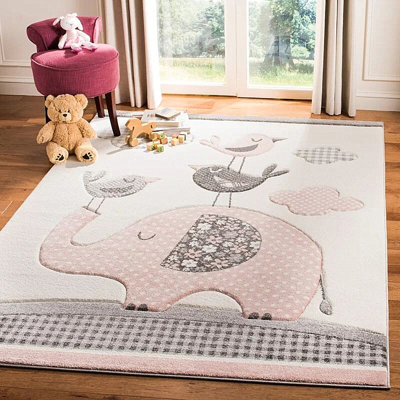 Sikunuo | Simple Children's Room Carpet Multicolored Cartoon Animal Area Rug Cotton Blend Pet Friendly Washable Rug
