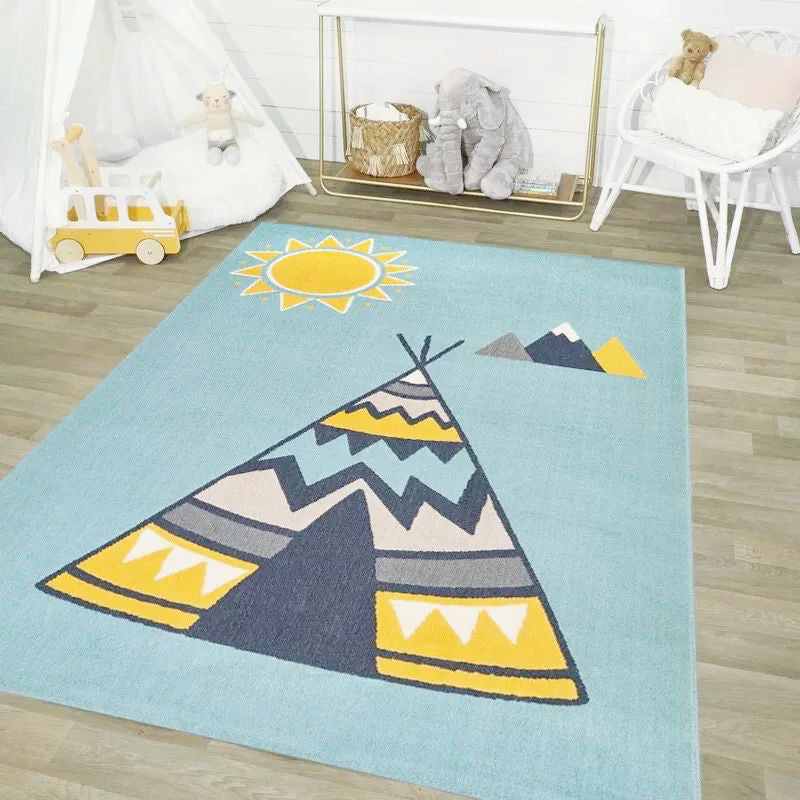 Sikunuo | Simple Children's Room Carpet Multicolored Cartoon Animal Area Rug Cotton Blend Pet Friendly Washable Rug