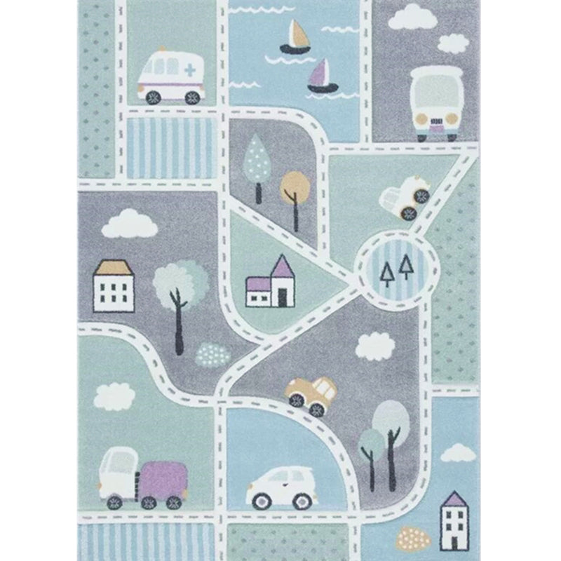 Sikunuo | Simple Children's Room Carpet Multicolored Cartoon Animal Area Rug Cotton Blend Pet Friendly Washable Rug