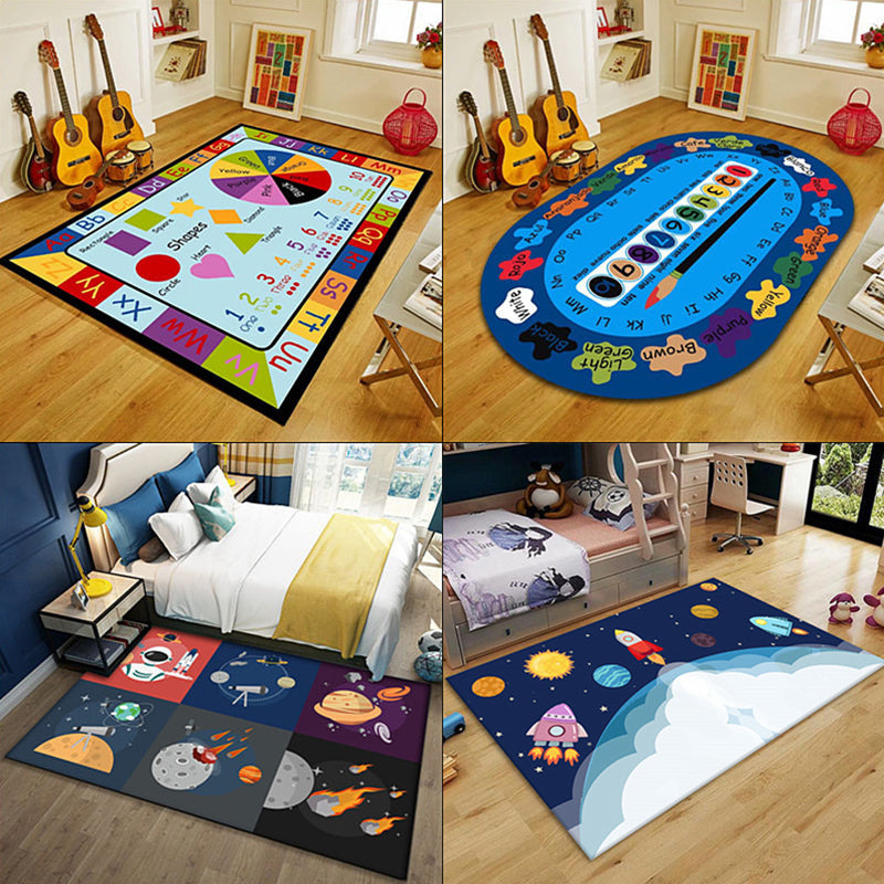Sikunuo | Multi-Color Children's Room Rug Cute Cartoon Animal Print Rug Polyester Pet-Friendly Easy Care Area Rug