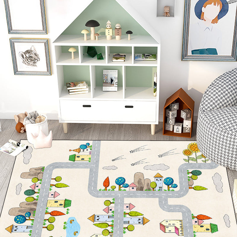 Sikunuo | Casual Cartoon Patterned Rug Multicolored Cotton Blend Rug Non-Slip Back Easy Care Rug for the Bedroom