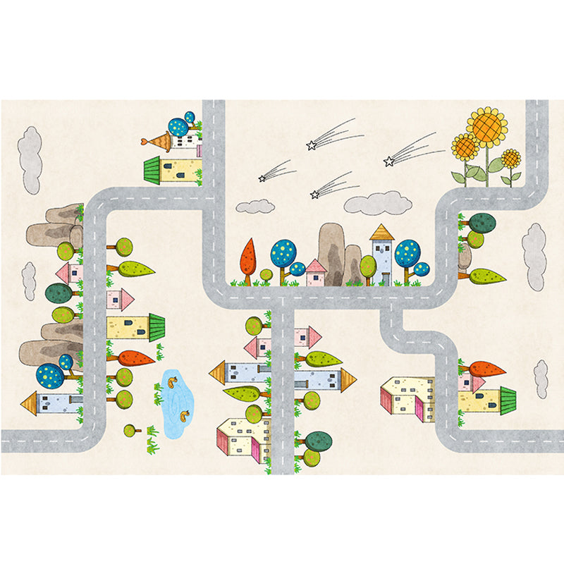 Sikunuo | Casual Cartoon Patterned Rug Multicolored Cotton Blend Rug Non-Slip Back Easy Care Rug for the Bedroom