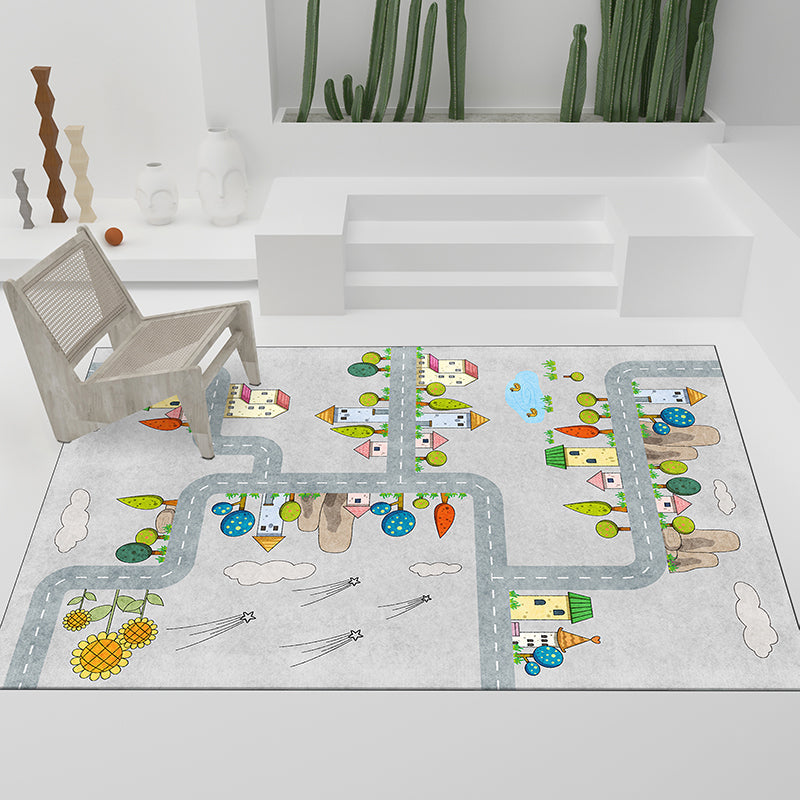 Sikunuo | Casual Cartoon Patterned Rug Multicolored Cotton Blend Rug Non-Slip Back Easy Care Rug for the Bedroom