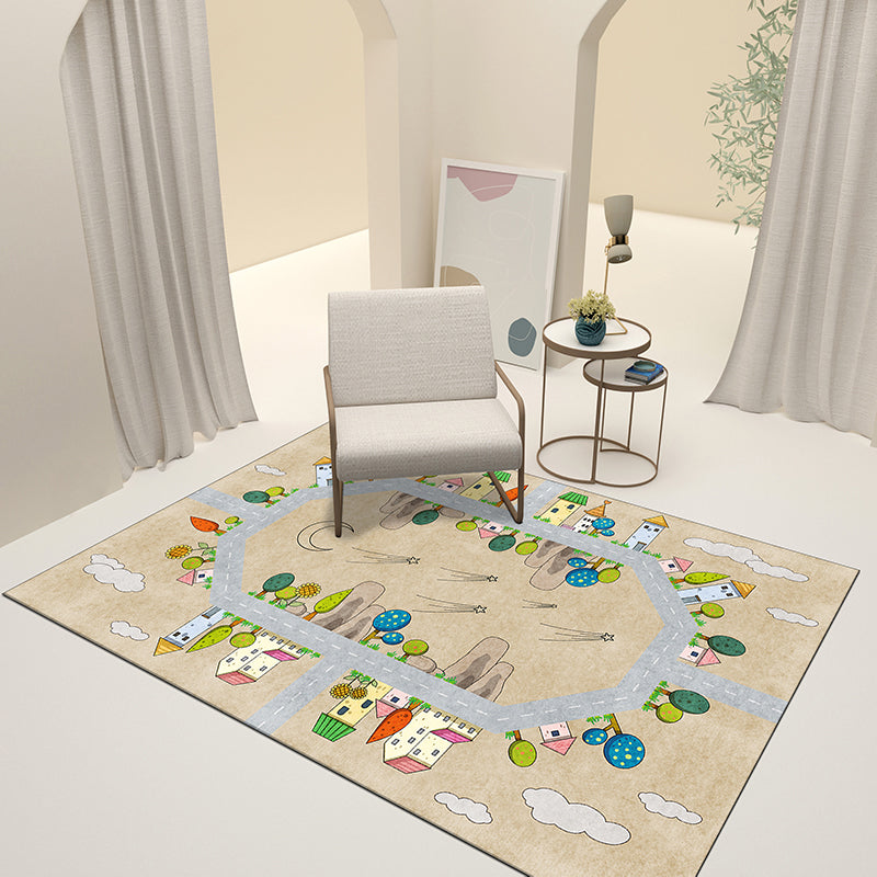 Sikunuo | Casual Cartoon Patterned Rug Multicolored Cotton Blend Rug Non-Slip Back Easy Care Rug for the Bedroom