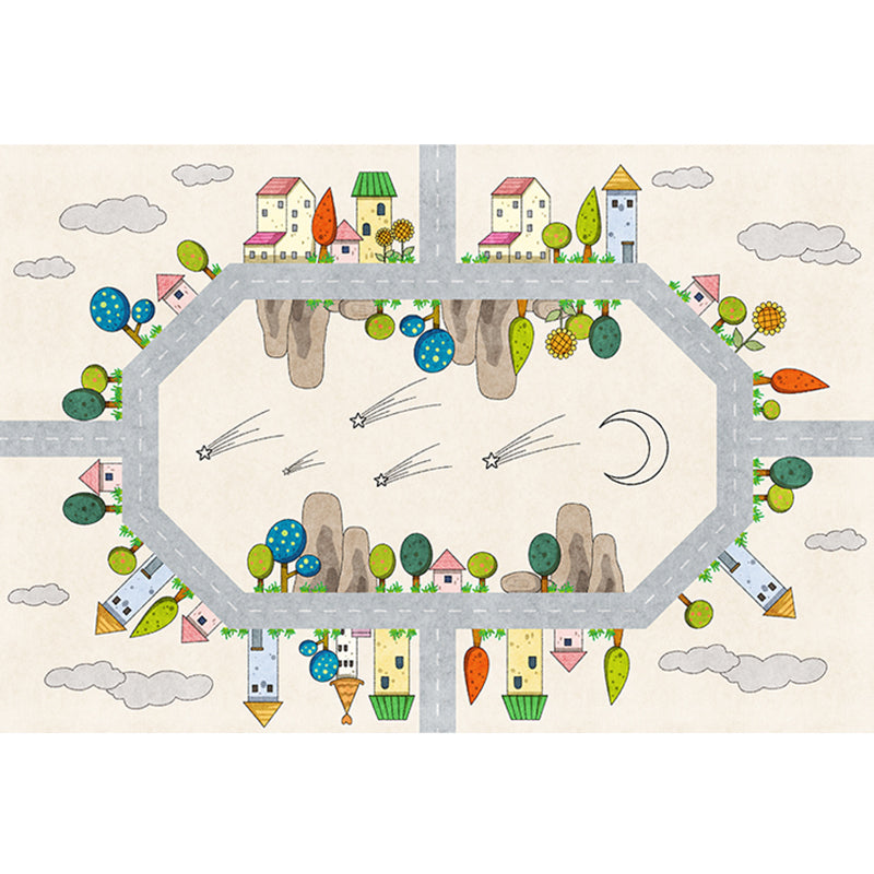 Sikunuo | Casual Cartoon Patterned Rug Multicolored Cotton Blend Rug Non-Slip Back Easy Care Rug for the Bedroom