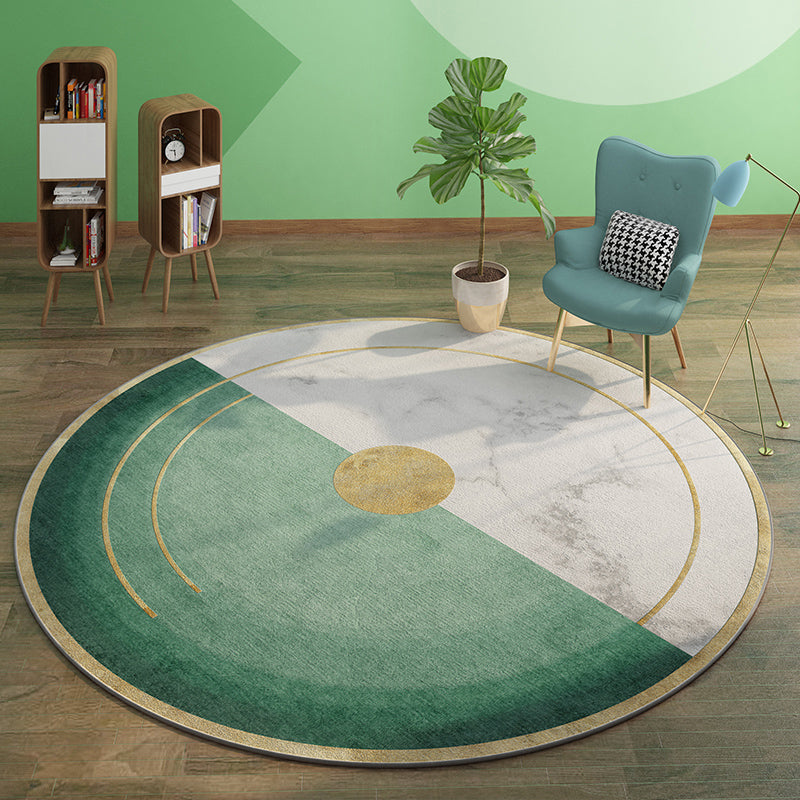 Sikunuo | Casual Minimalist Area Rug Multi-color Geometric Pattern Carpet Anti-slip Backing Carpet for Bedroom