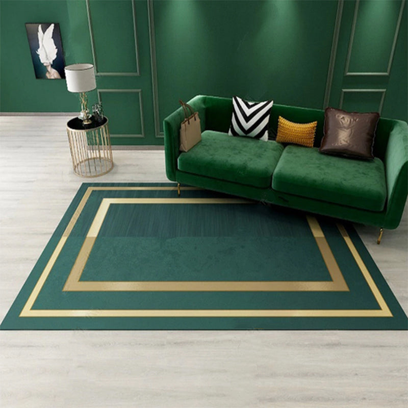 Sikunuo | Novelty Geometric Pattern Rug Green Polypropylene Rug Stain Resistant Non-Slip Rug for Room Decor