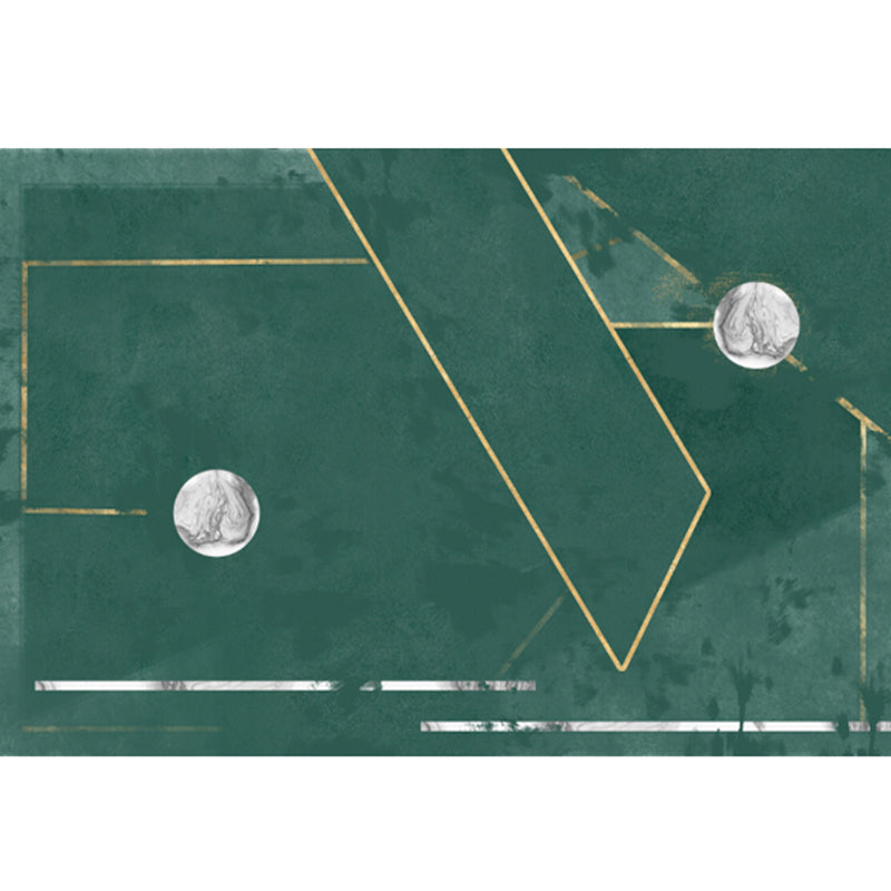 Sikunuo | Novelty Geometric Pattern Rug Green Polypropylene Rug Stain Resistant Non-Slip Rug for Room Decor